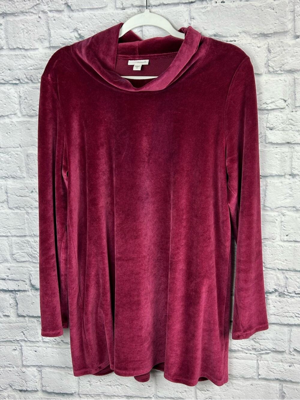 Pure Jill Medium Velour Tunic Top Cowl Neck Long Sleeve Burgundy Soft Stretch